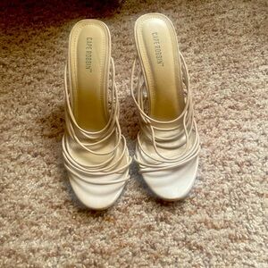 Clear heel tan sandals from Fashion Nova